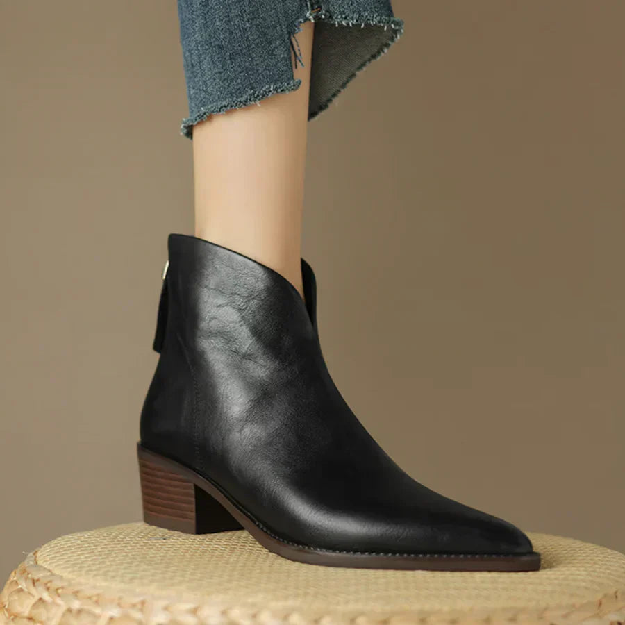 Jacinthe™ | Bottines maison loré en cuir à talon bas