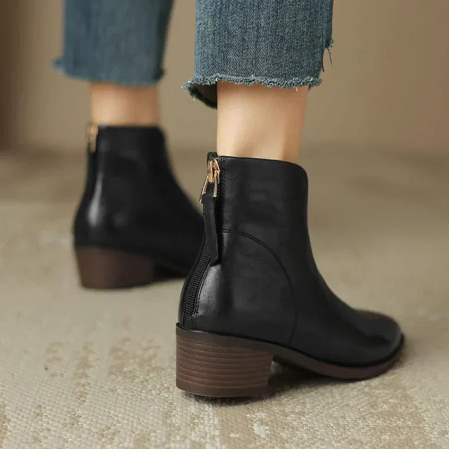 Jacinthe™ | Bottines maison loré en cuir à talon bas