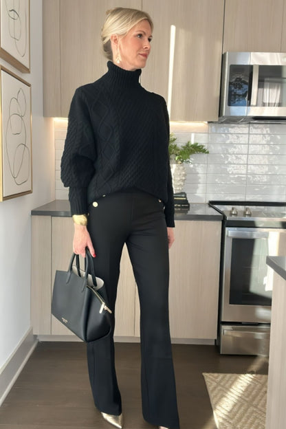 Silya™ | Pantalon Taille Haute à Boutons Dorés