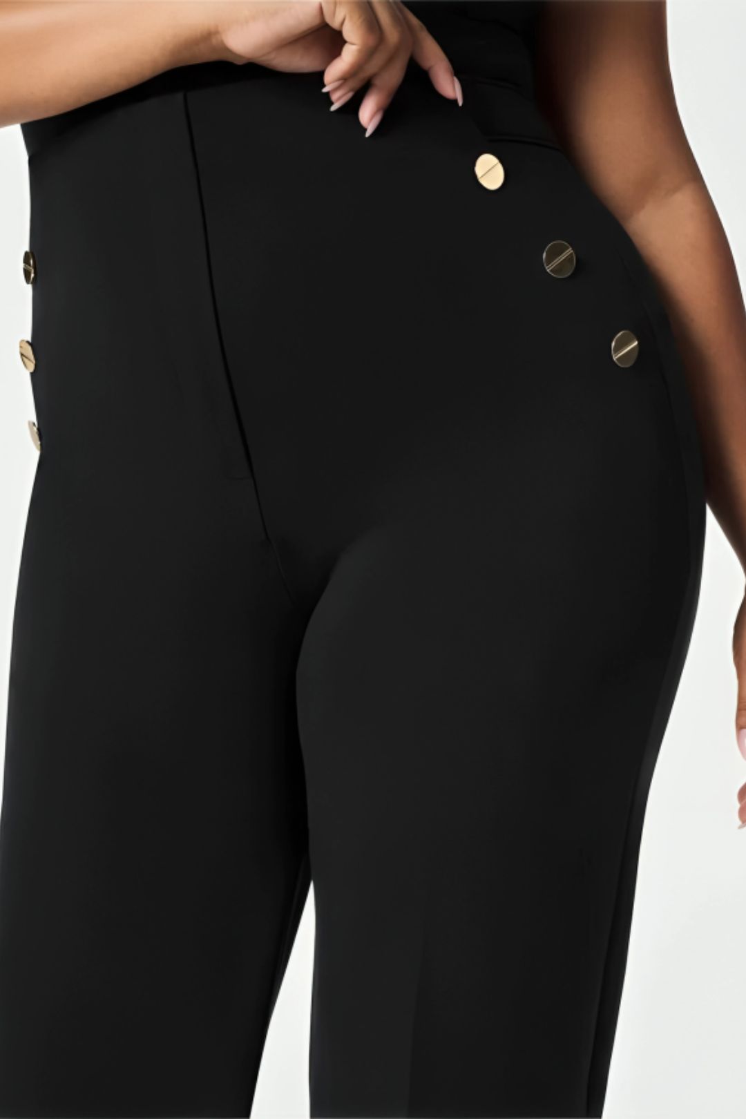 Silya™ | Pantalon Taille Haute à Boutons Dorés