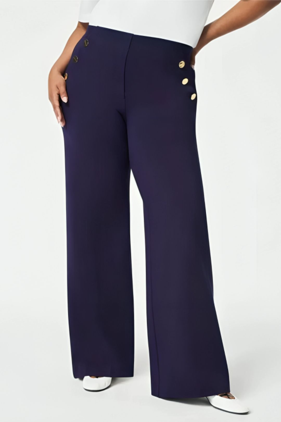 Silya™ | Pantalon Taille Haute à Boutons Dorés