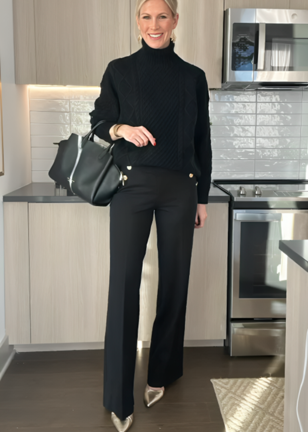 Silya™ | Pantalon Taille Haute à Boutons Dorés
