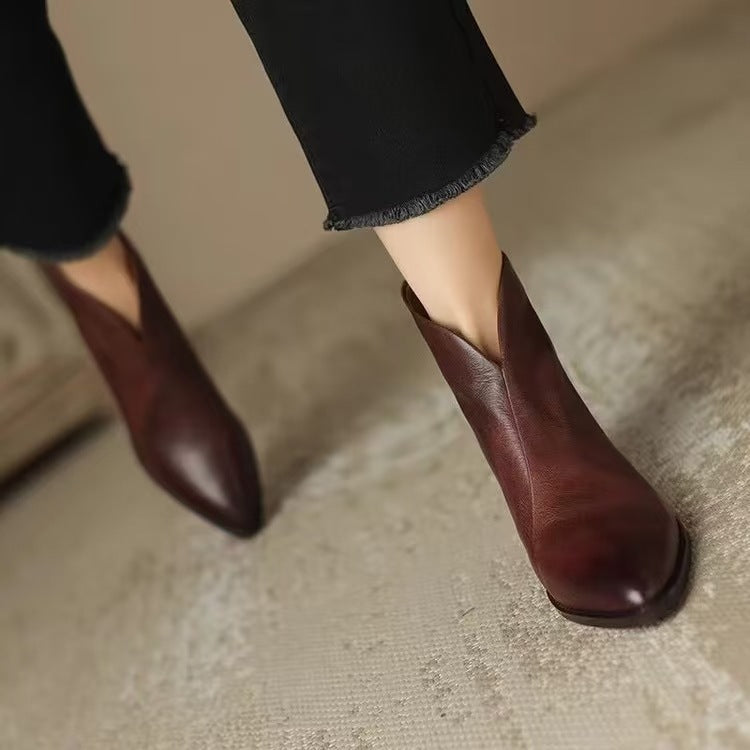 Jacinthe™ | Bottines maison loré en cuir à talon bas