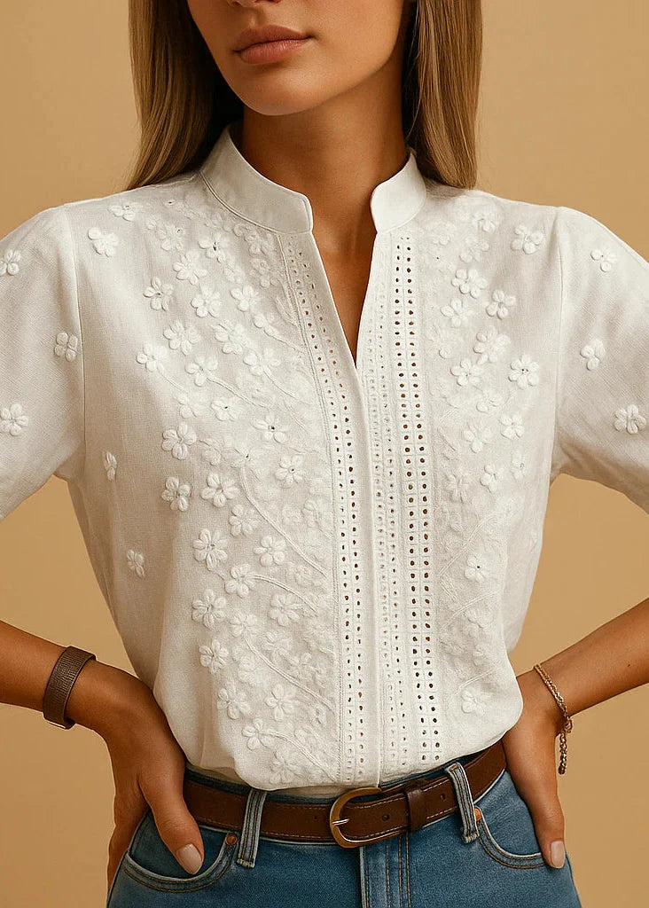 Sorenia™ | Pull Blouse Élégante en Coton Brodé