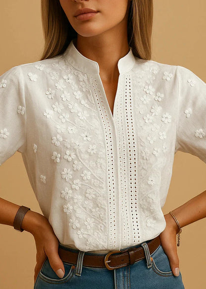 Sorenia™ | Pull Blouse Élégante en Coton Brodé