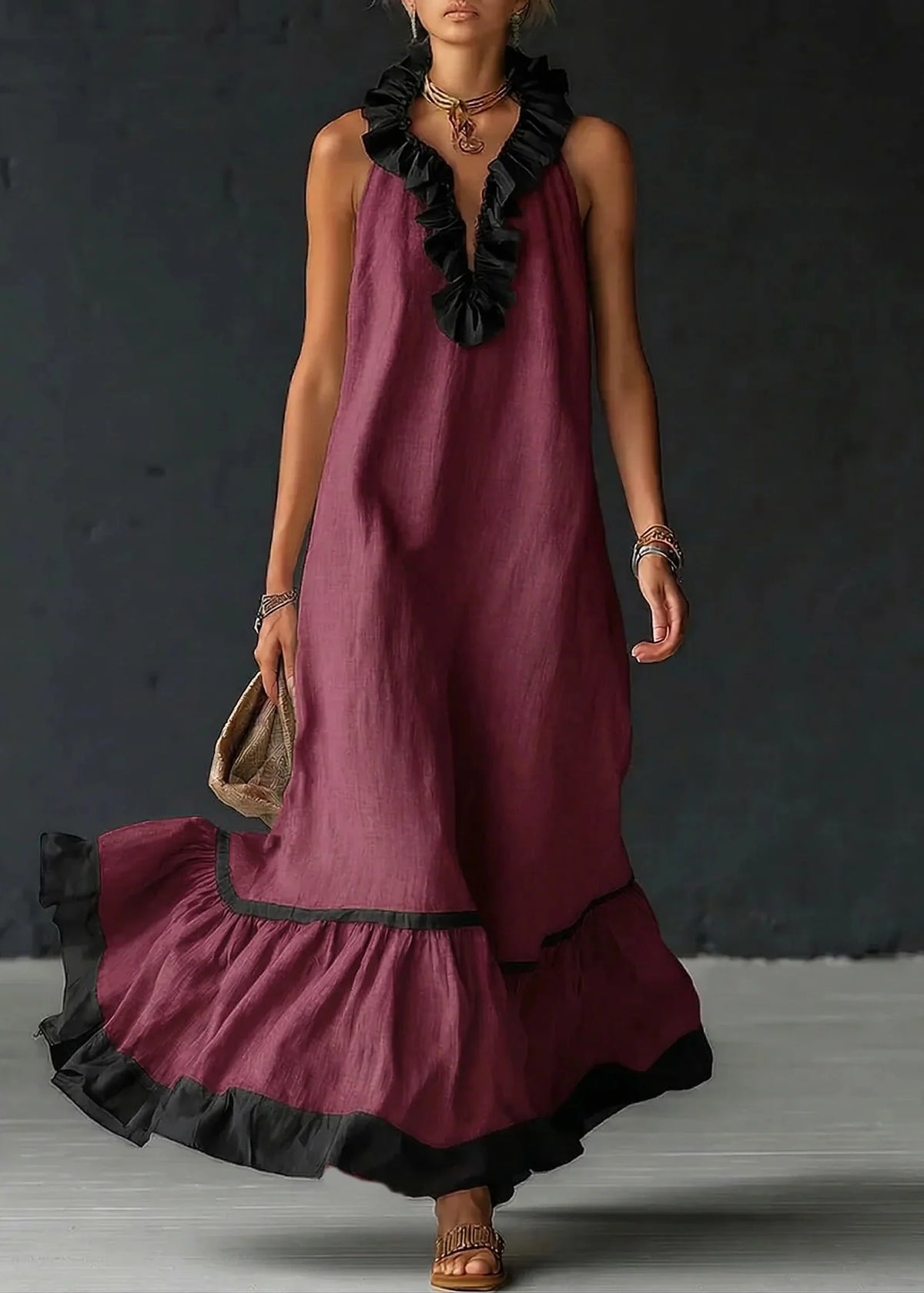 Sérénia™ | Robe Longue Fluide à Volants Chic